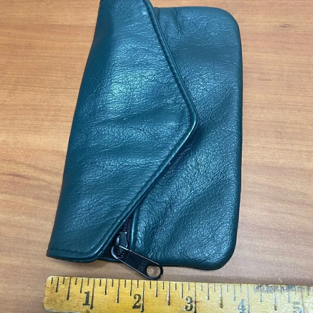 Tromet Dark green leather fold over snap wallet with two zippered compartments